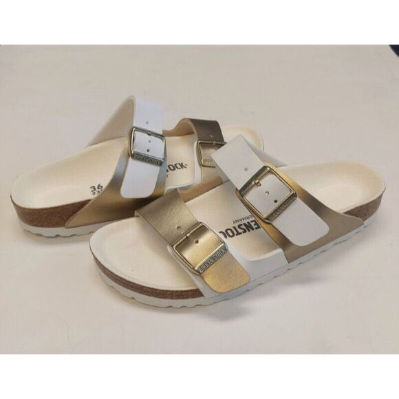 Birkenstock Arizona Split Birko-Flor Womens Size 5 Sandals Gold White EU 36 - Picture 9 of 9